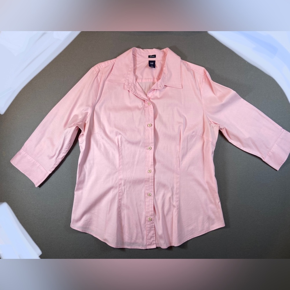 Gap Stretch Button Down Cotton Blend Shirt Short Sleeve Pink Size‎ 16